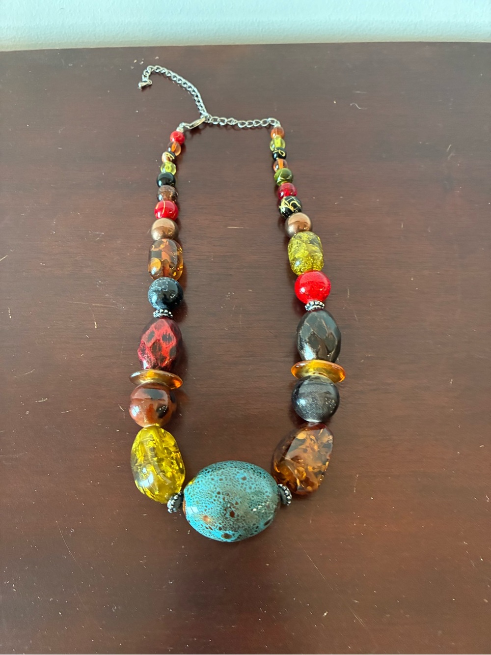Artisan Multicolor Glass Beaded Statement Necklace Turquoise Style